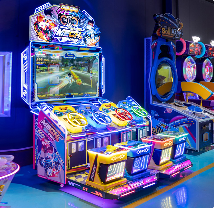 Wholesale Arcade Kids Coin Operated Machine Car Racing Kids Redemption Ticket Game 4p Speed Racing Car Game Machine factory