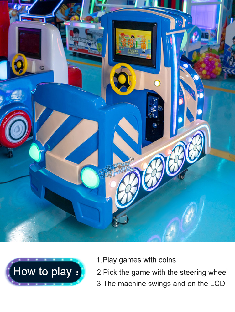 New Kiddie Rides Coin Operated Fiberglass Swing Electric Car Small Train Kiddie Ride Game Machine manufacture