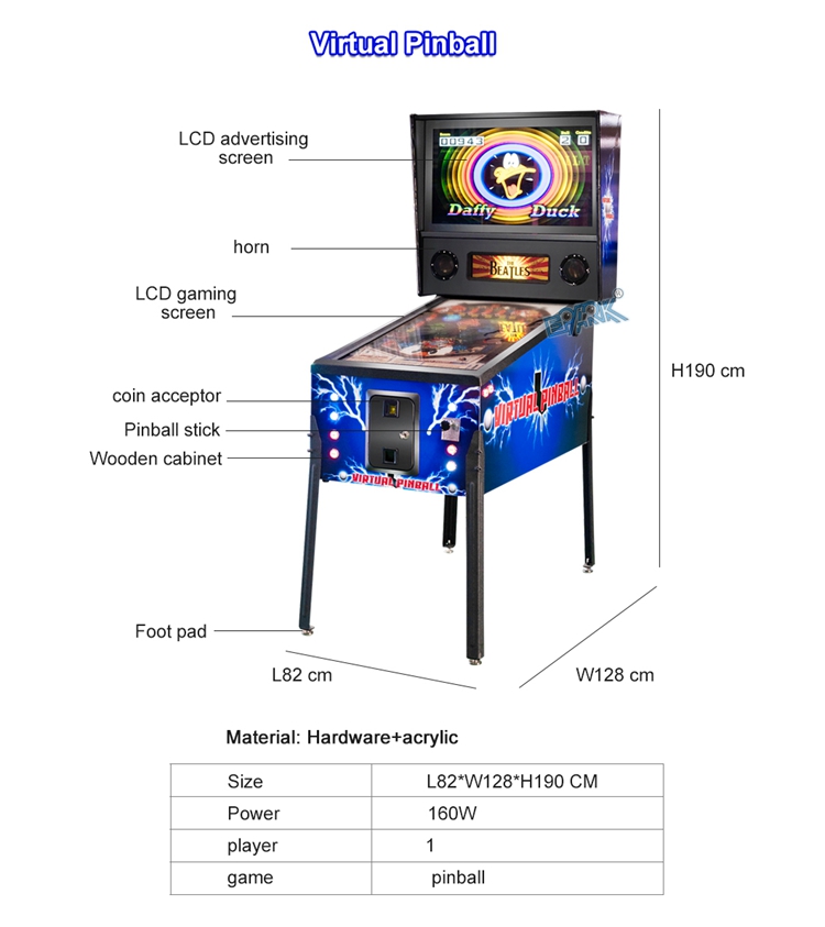Coin Operated Pinball Mini 3d Video Virtual Pinball Arcade Game Machine details