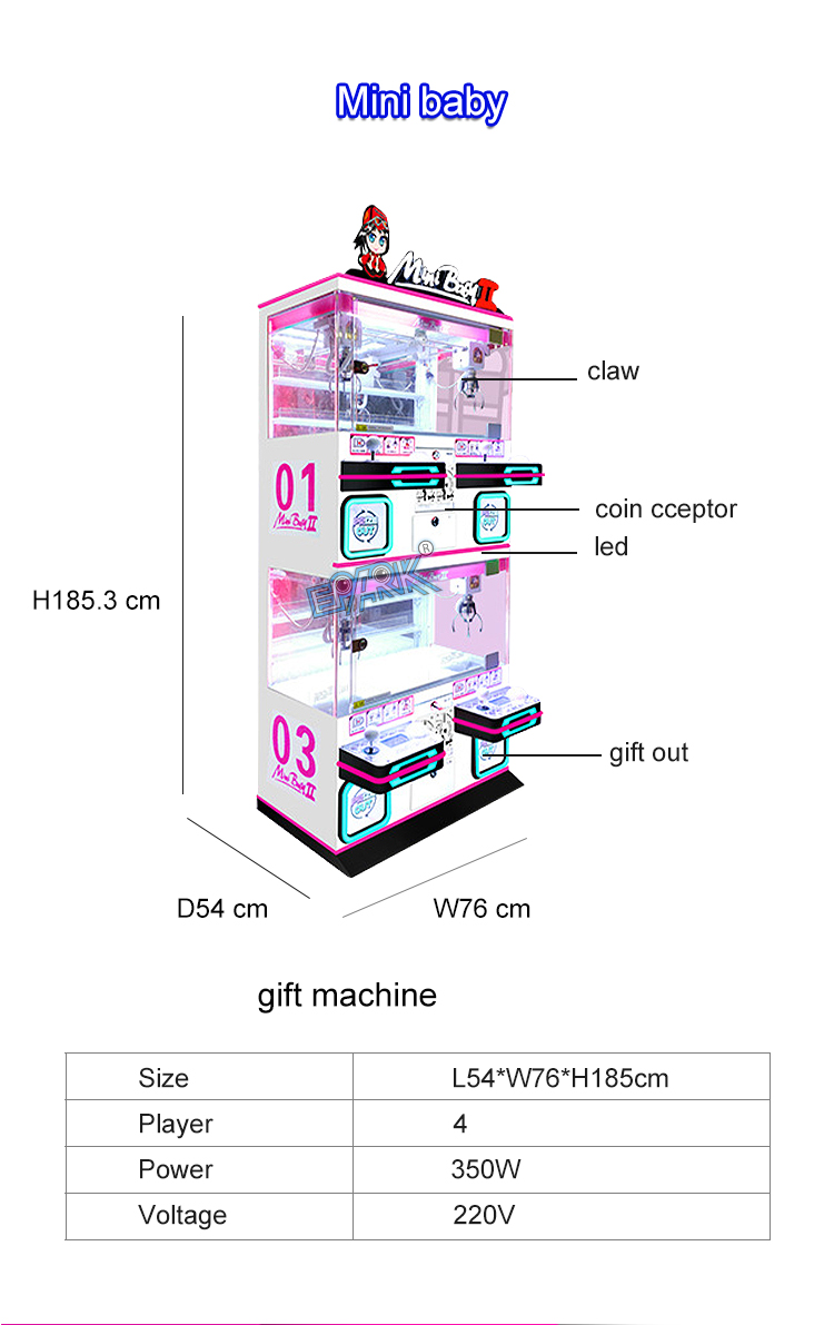 Amusement Park Arcade Coin Operated 4 Players Prize Vending Machine Mini Toy Claw Crane Machine factory