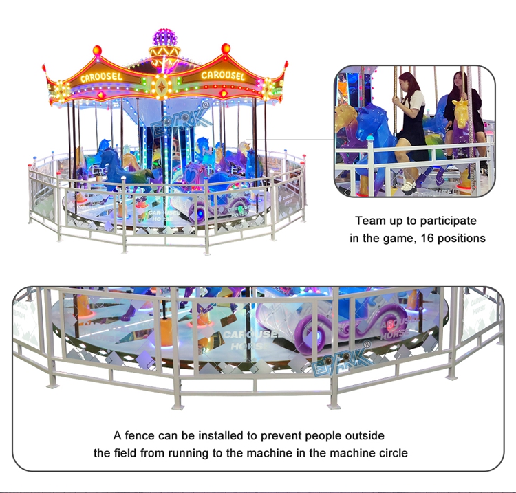 Amusement Park 16 Seats Carousel Kids Carousel Horse Rdes Carnival Game Carnival Rides Outdoor Amusement Theme Park Carrousel For Sale manufacture