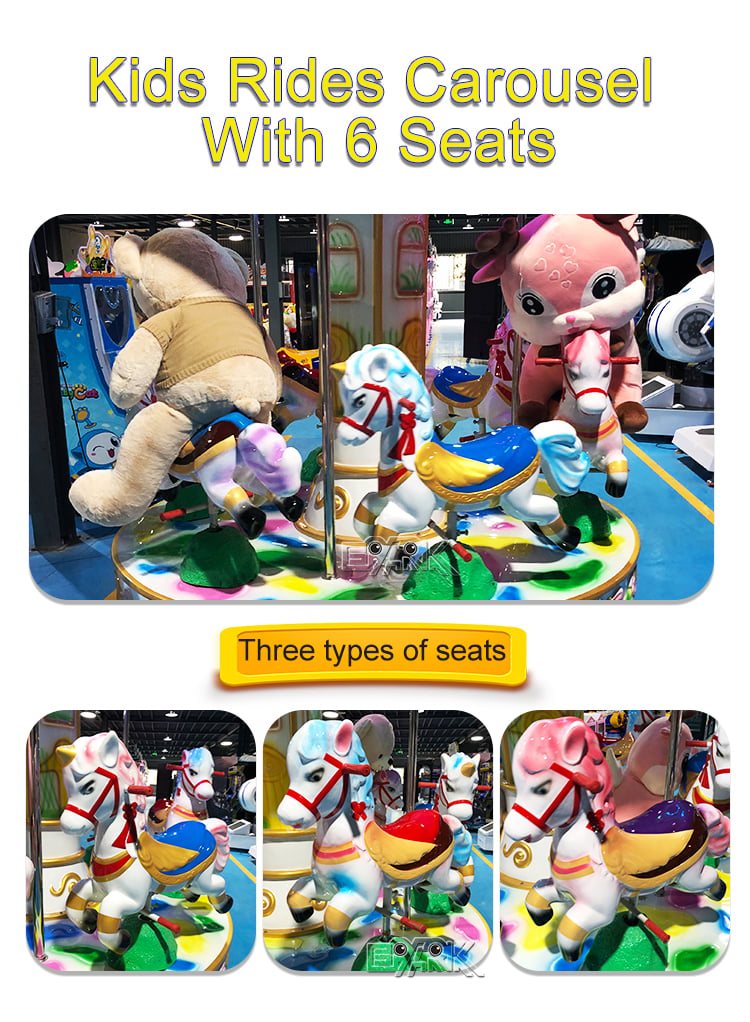 Amusement Park Kids Arcade Machine Children Merry Go Round Coin Operated 6 Seats Carousel details