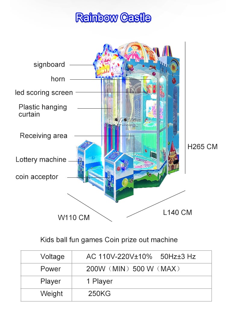 Coin Operated Rainbow Castle Ticket Prize Arcade Redemption Lottery Game Machine manufacture
