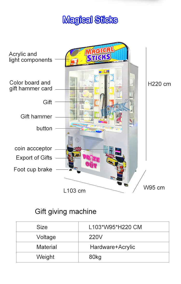 Toy Vending Machine Coin Operated Game Magical Sticks Plush Toy Claw Machine manufacture