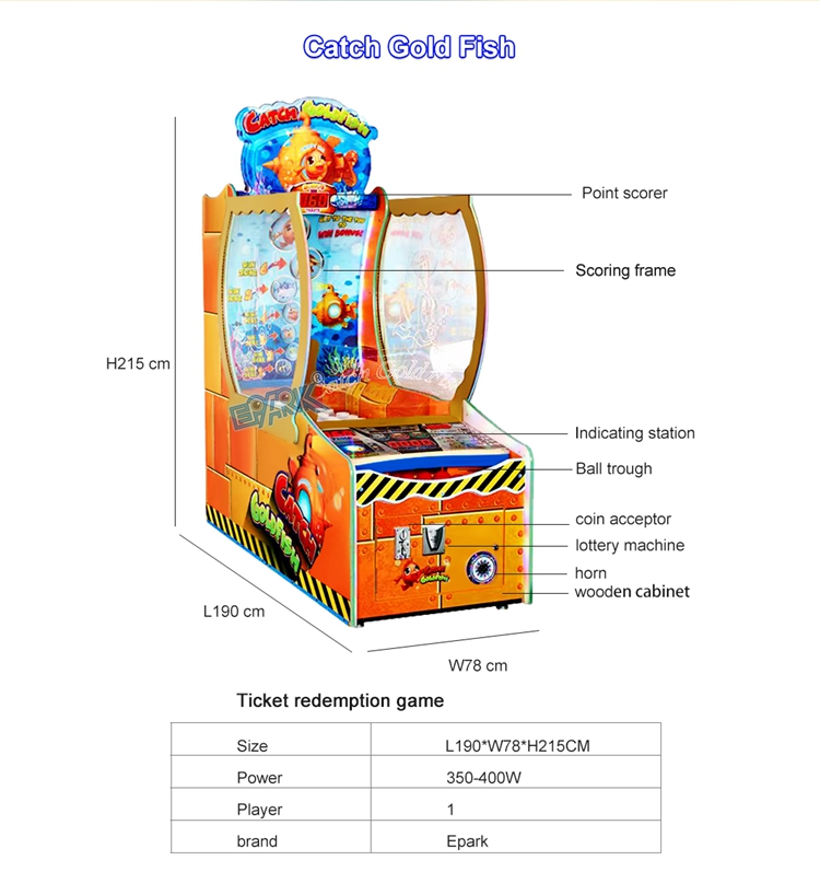 Coin Operated Arcade Catch Gold Fish Hunting Ball Redemption Ticket Lottery Game Machine manufacture