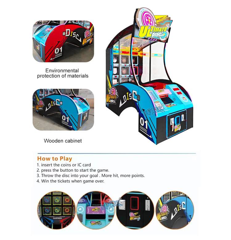Arcade Coin Operated Machine Throw Flying Disk Kids Redemption Ticket Game Machine details