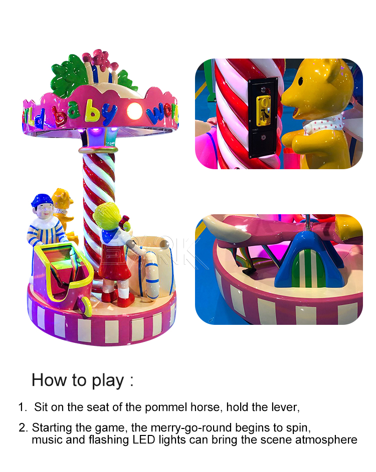 Indoor 3 Seats Kiddie Carousel Rides Mini Merry Go Round Kids Carousel Horse Rides For Sale manufacture