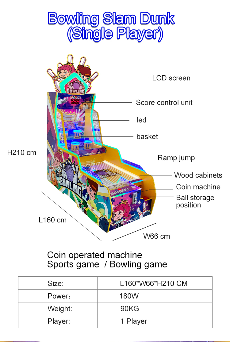 New Design Arcade Coin Operated Bowling Machine Throwing Bowling Big Dunk For Amusement park details