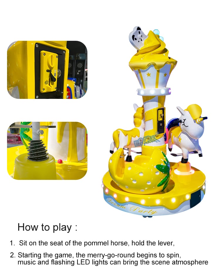 Coin Operated Three People Ice-Cream Carousel Horse Carousel Kiddie Ride Game Machine supplier