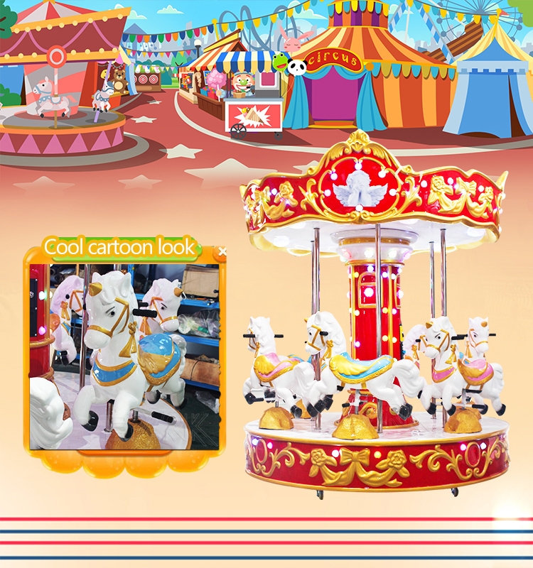 Hot Popular Kids Ride Carousel 6 Players Merry Go Round Horse Swing Kids Riding Machine manufacture
