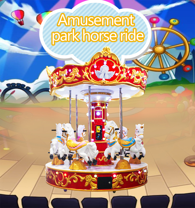 Hot Popular Kids Ride Carousel 6 Players Merry Go Round Horse Swing Kids Riding Machine factory
