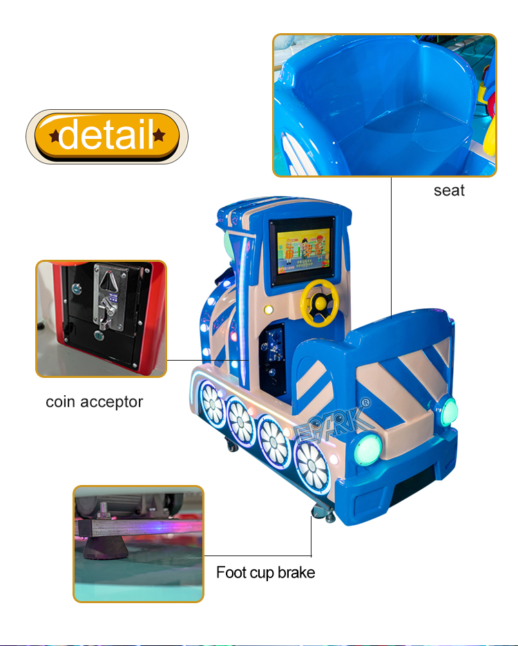 New Kiddie Rides Coin Operated Fiberglass Swing Electric Car Small Train Kiddie Ride Game Machine manufacture