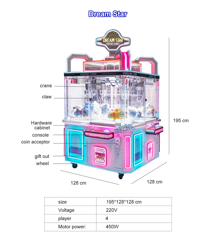 Factory Plush Doll Crane 4 Players Toy Machine Playground Game Center Coin Operated Arcade Crane Claw Machine For Sale supplier