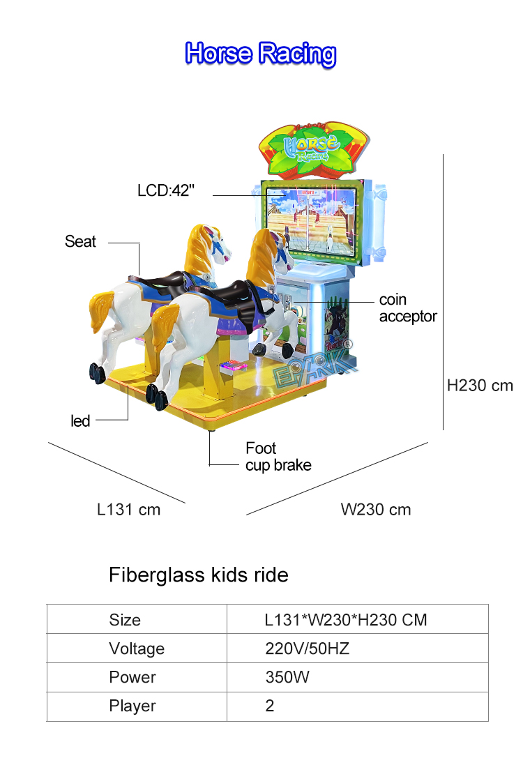 Factory Custom Amusement Park 2 Players Horse Racing Coin Operated Arcade Games Kiddie Rides manufacture