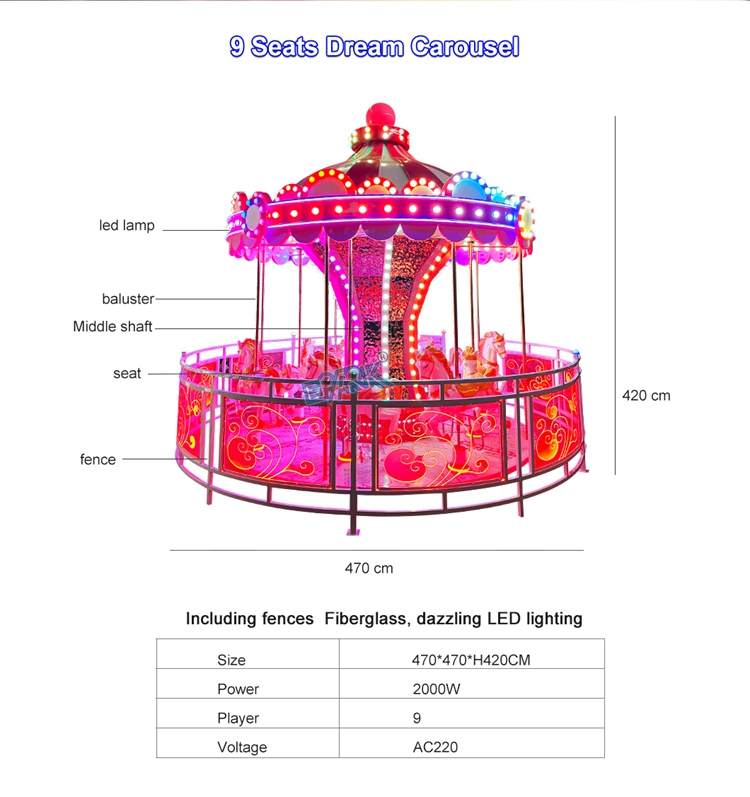 Amusement Park Rides Fairground Merry Go Round Carousel 9 Seats Dream Carousel factory