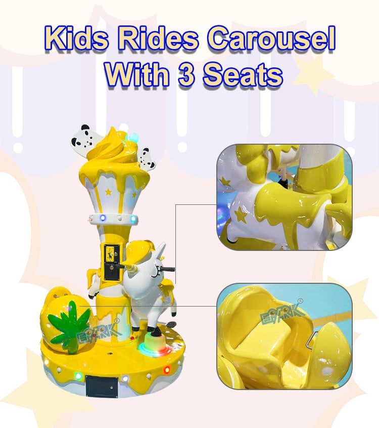 Coin Operated Three People Ice-Cream Carousel Horse Carousel Kiddie Ride Game Machine supplier