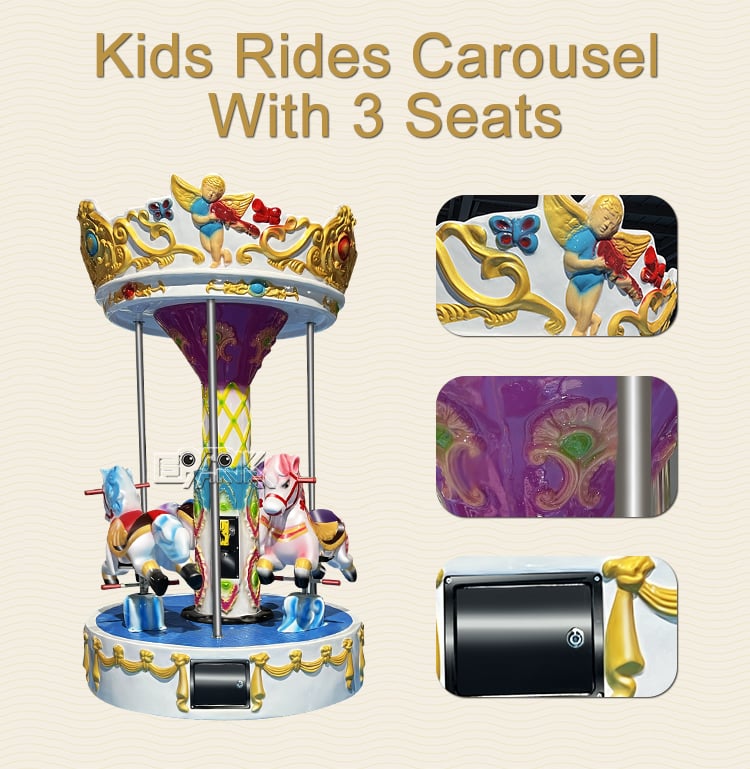 Coin Operated Carousel 3 People Horse Carousel Vintage Kiddie Ride Game Machine details