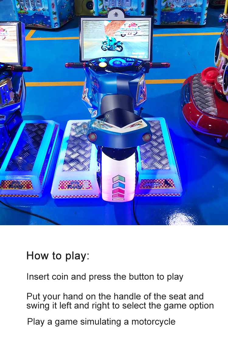 Amusement Park Arcade Game Machine Coin Operated Game Plastic Super Motorcycle Kiddie Ride manufacture