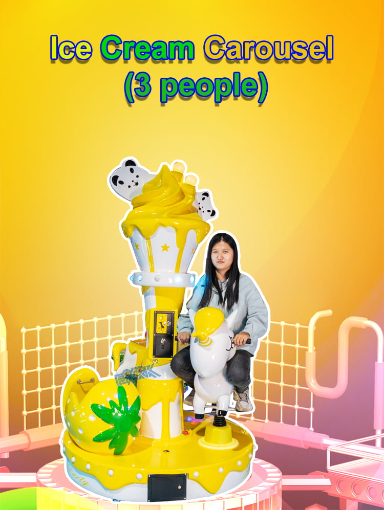 Coin Operated Three People Ice-Cream Carousel Horse Carousel Kiddie Ride Game Machine supplier