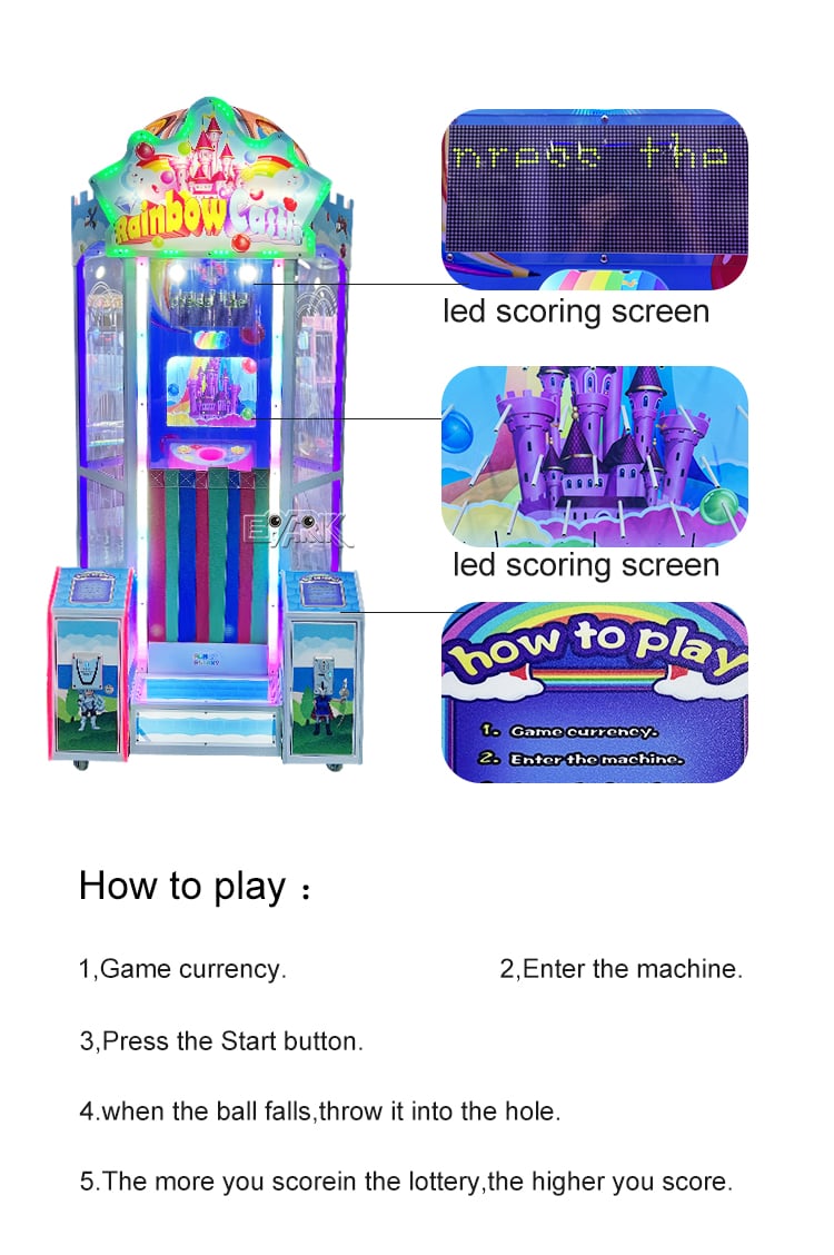 Coin Operated Rainbow Castle Ticket Prize Arcade Redemption Lottery Game Machine manufacture