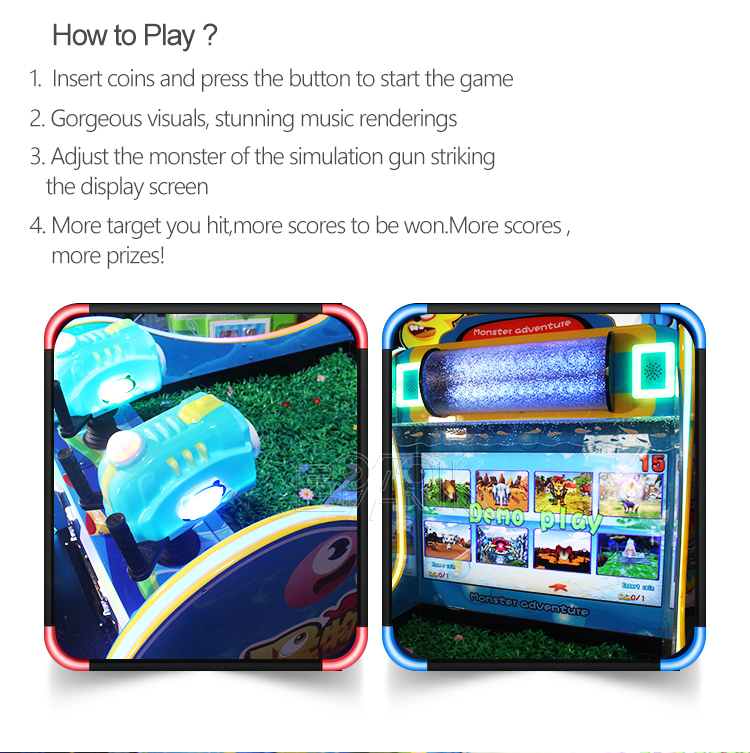 Coin Operated Monster Adventure Shooting Game Water Shooting Ticket Redemption Game Machine factory