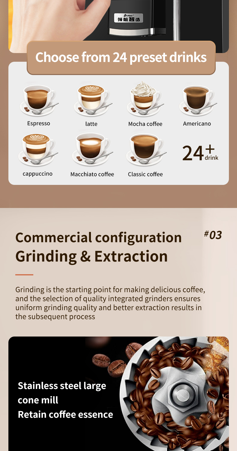 Pilot 2023 Fully Automatic 24-Flavors Professional 10.1'' Inch Android Touch Screen Color Display With Grinder Coffee Maker manufacture