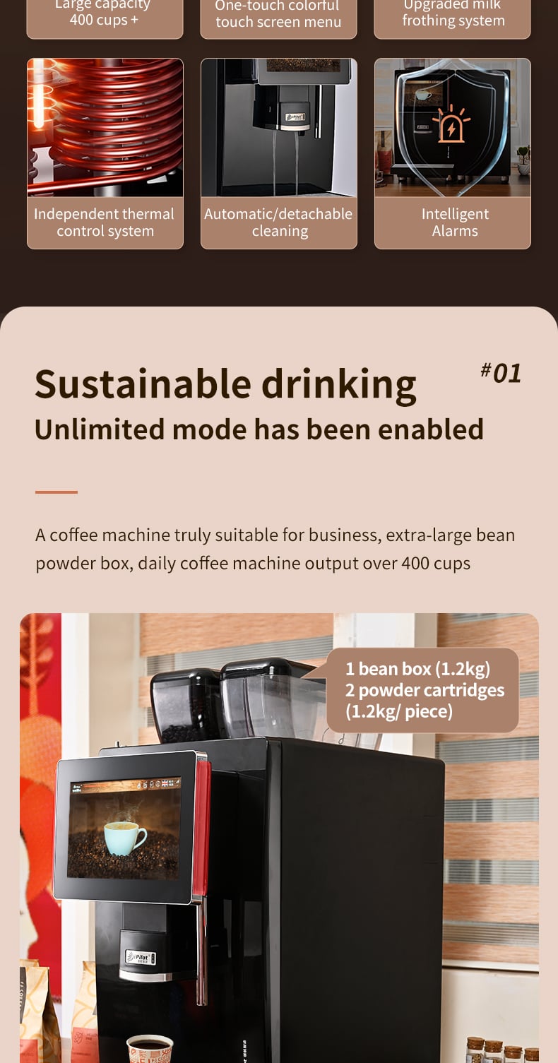 Pilot 2023 Fully Automatic 24-Flavors Professional 10.1'' Inch Android Touch Screen Color Display With Grinder Coffee Maker supplier