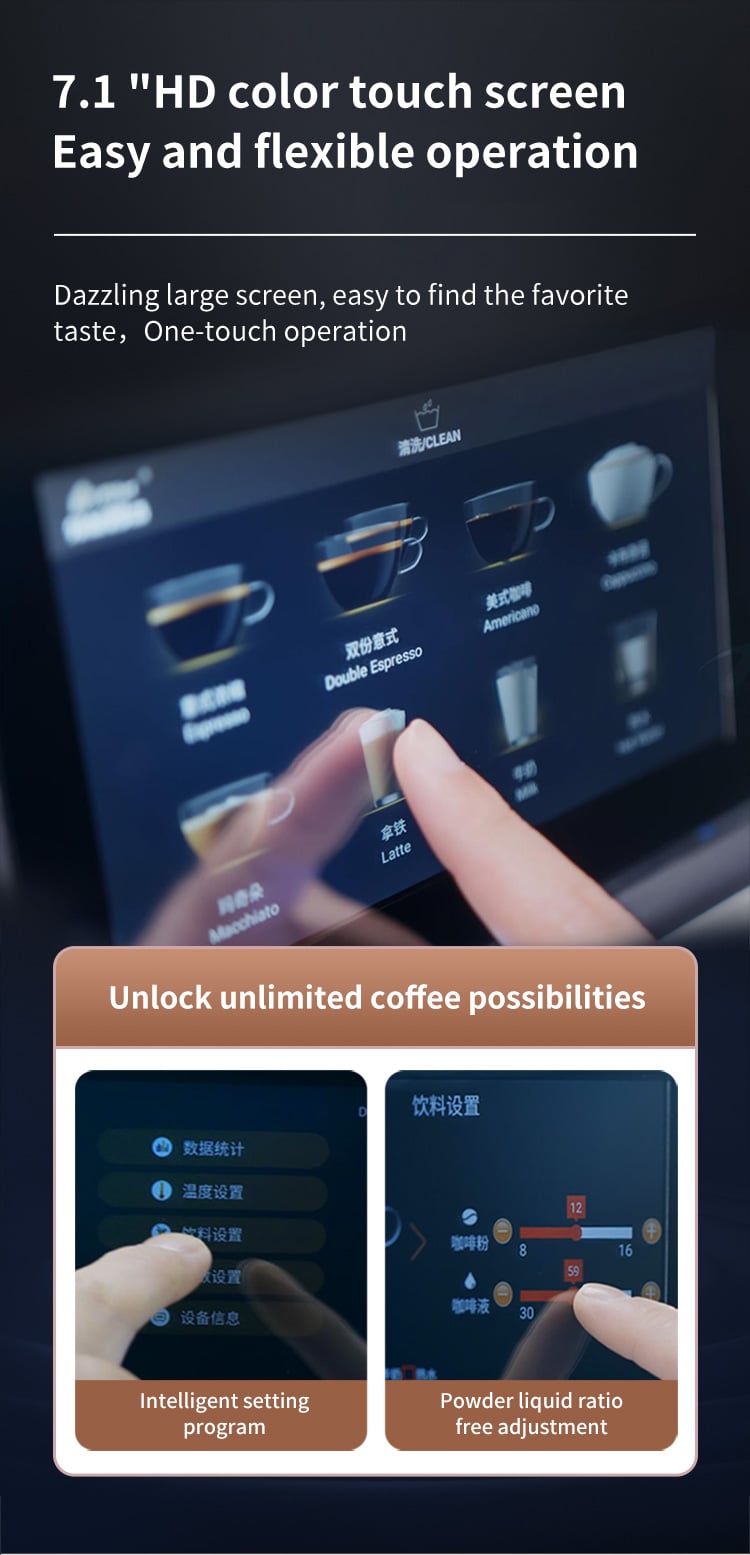 Table-Top 7.1 Inch Touch Screen 2023 New Bean To Cup Coffee Machine Automatic Espresso Coffee Machine Cafeteria Professional supplier