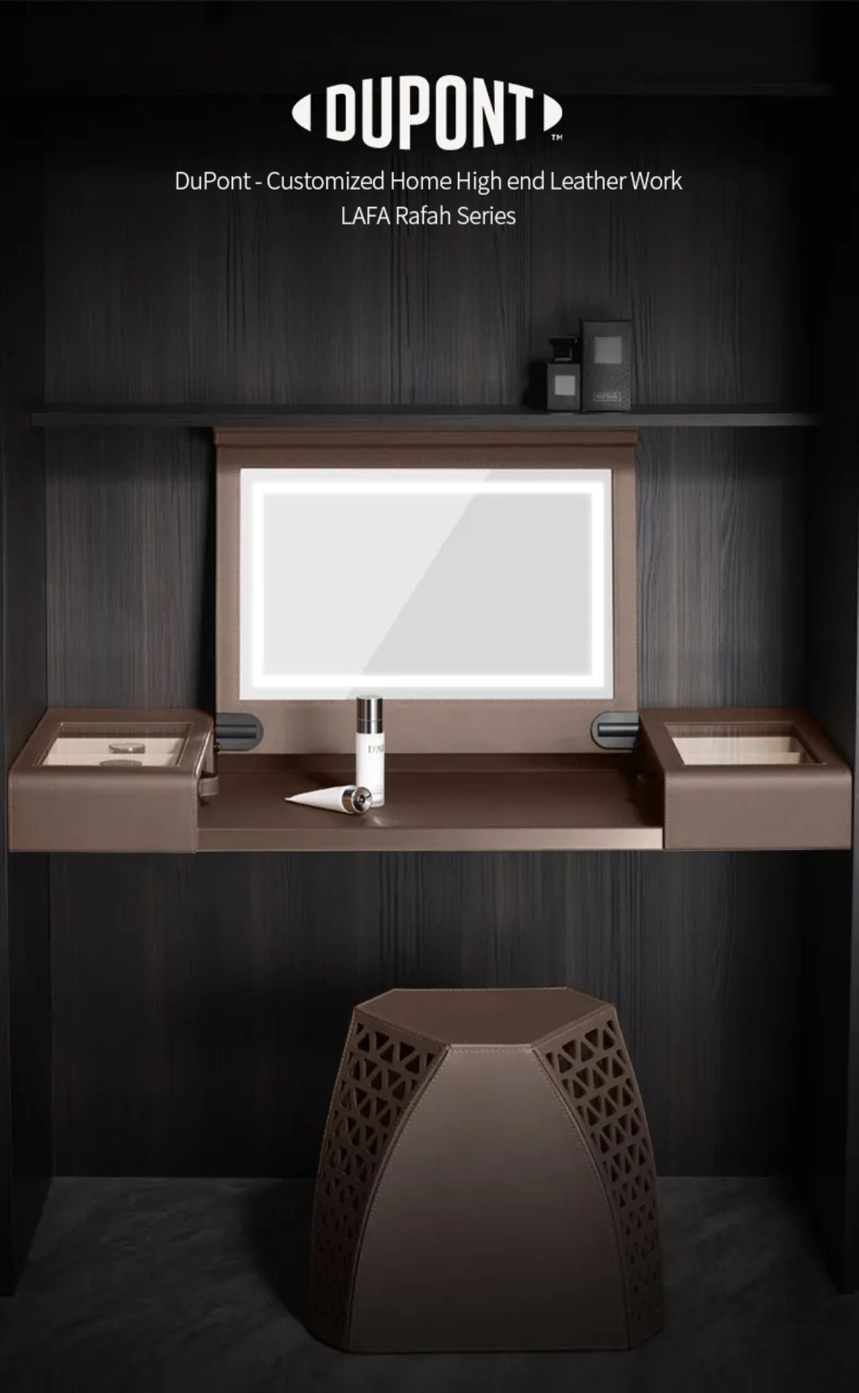 Dzienna Rewolucja | Seria DuPont Lafa - Stół do Makijażu z Pełną Skórą Luminescent Mirror