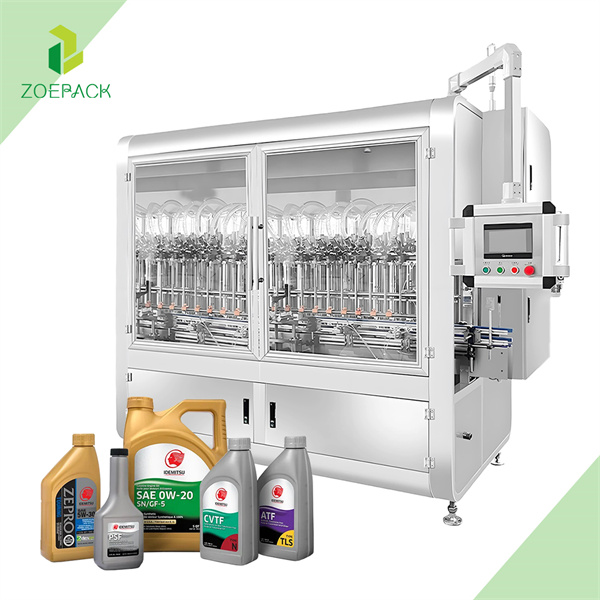 The lubricant filling machine accommodates a variety of bottle sizes