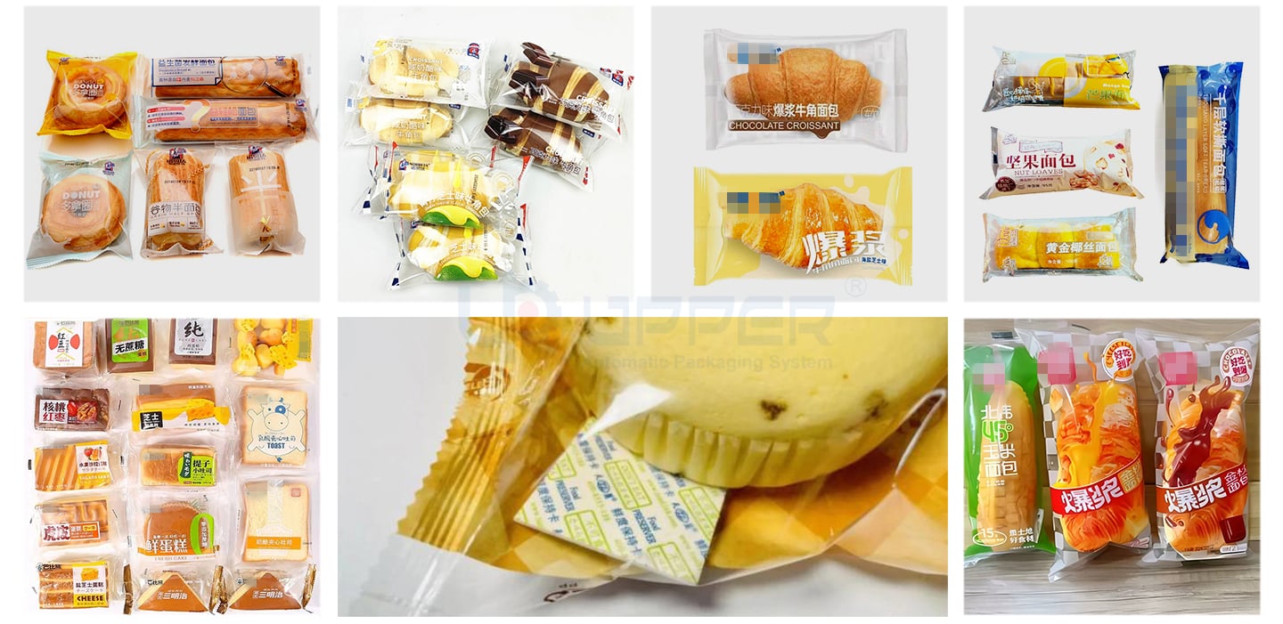 Croissant bread automatic packaging line with dispensing rack for desiccant tablets supplier