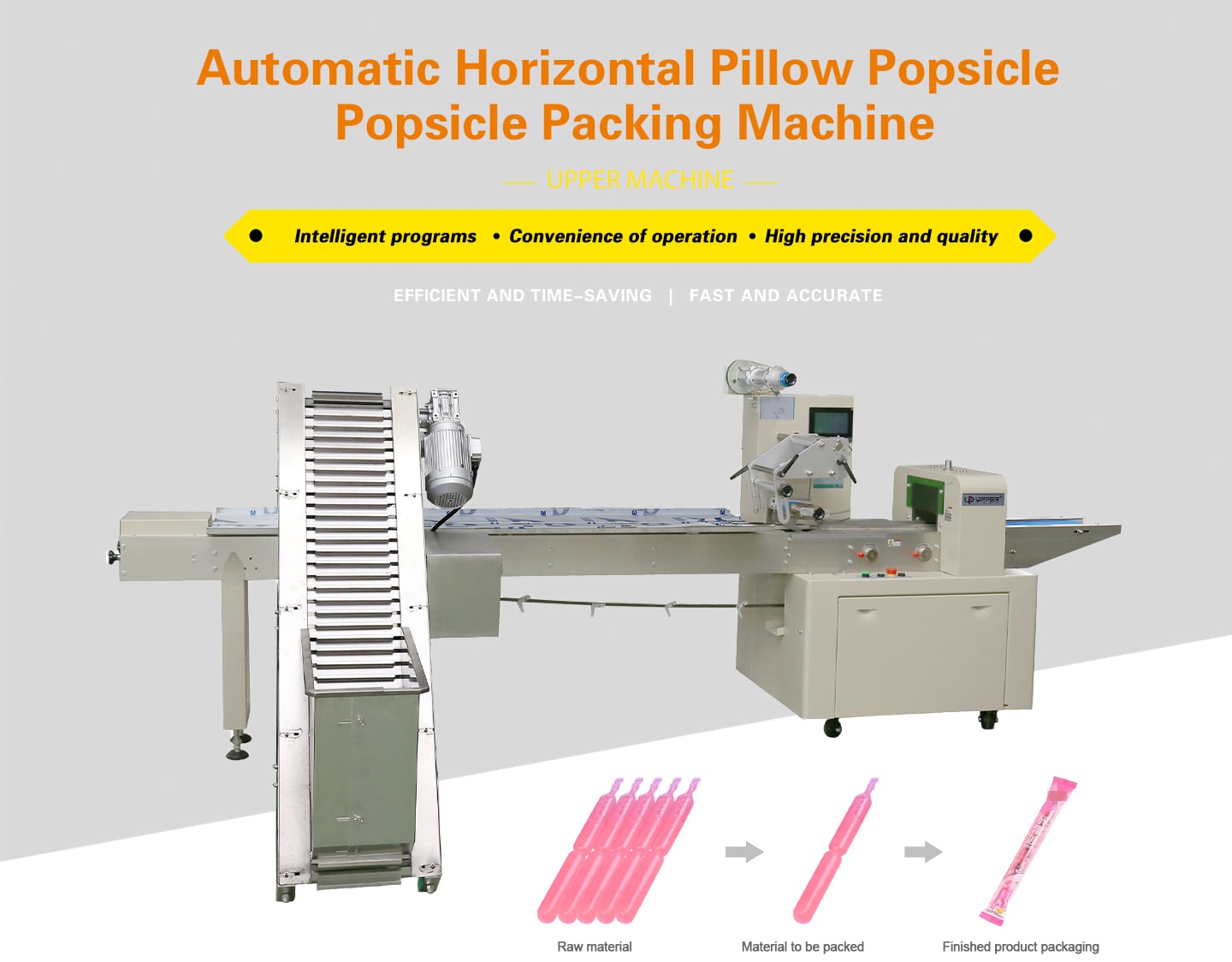 Popsicle flow packing machine with lifting conveyor for cylindrical rod factory