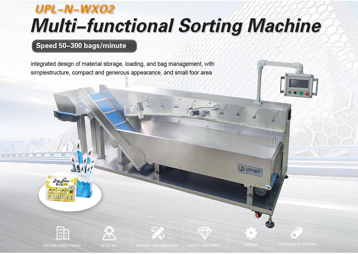 Automatic Disorderly Small Bag Sorting Machine Pouch Sorter for Secondary Packaging factory