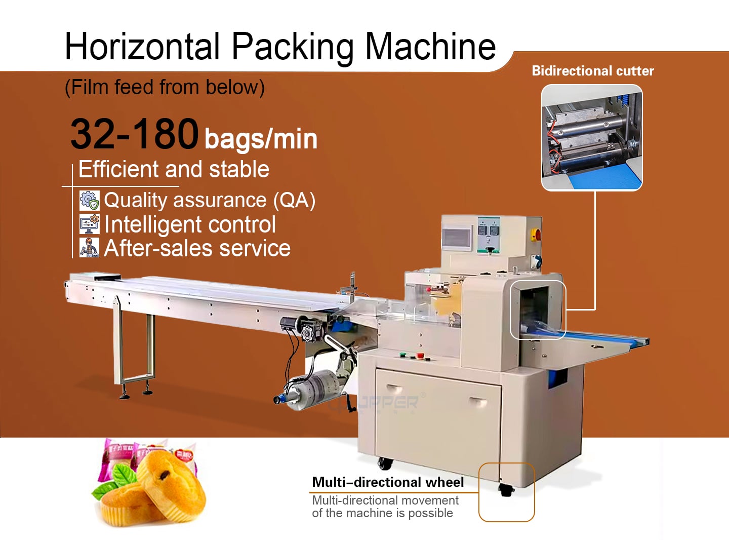 Film down side pillow packaging machine for fruit bar seaweed rice flour Upper flow pack machine manufacture