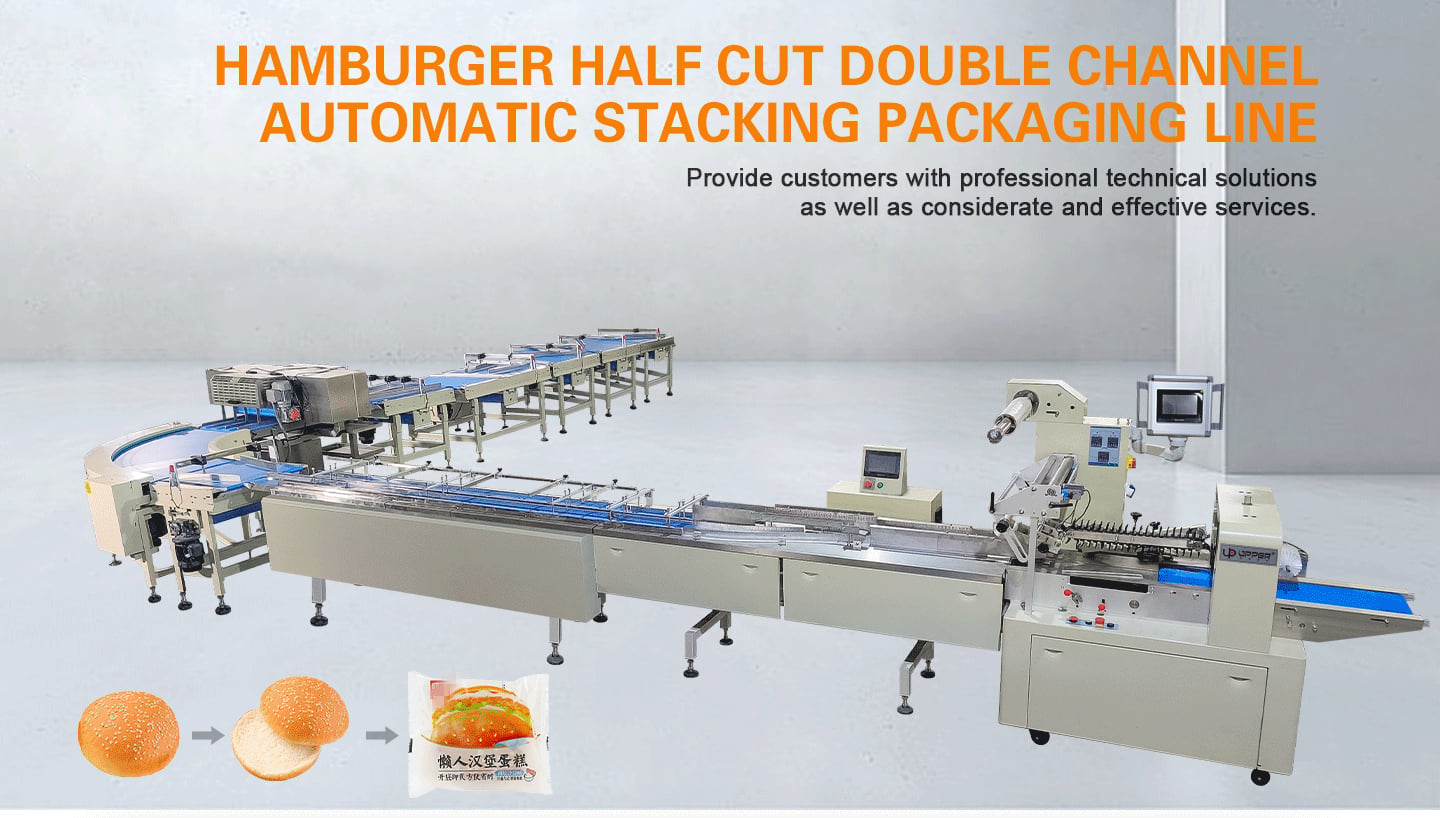 Hamburger Half Cut Double Channel Automatic Stacking Packaging Line details