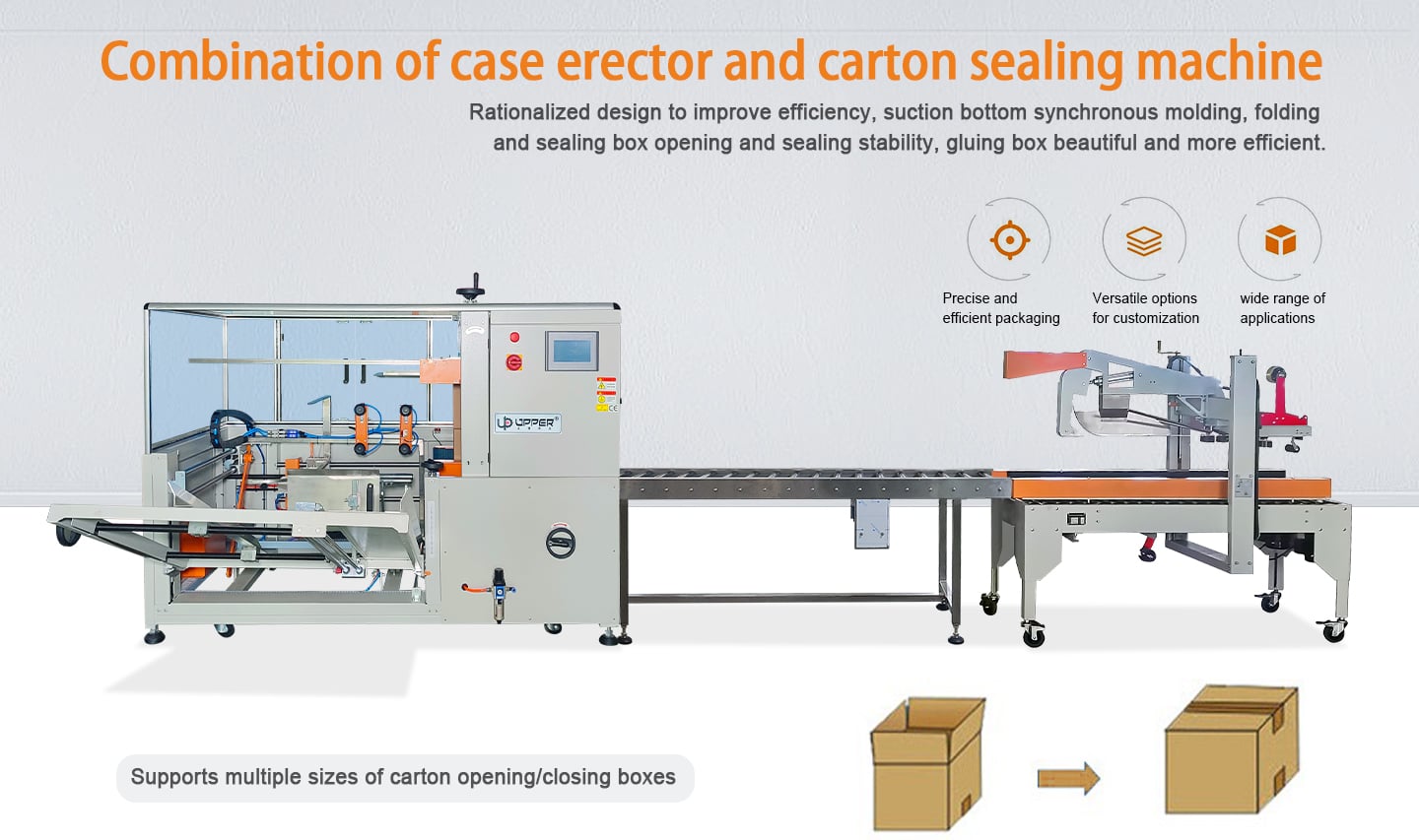 Combination of case erector and carton sealing machine details