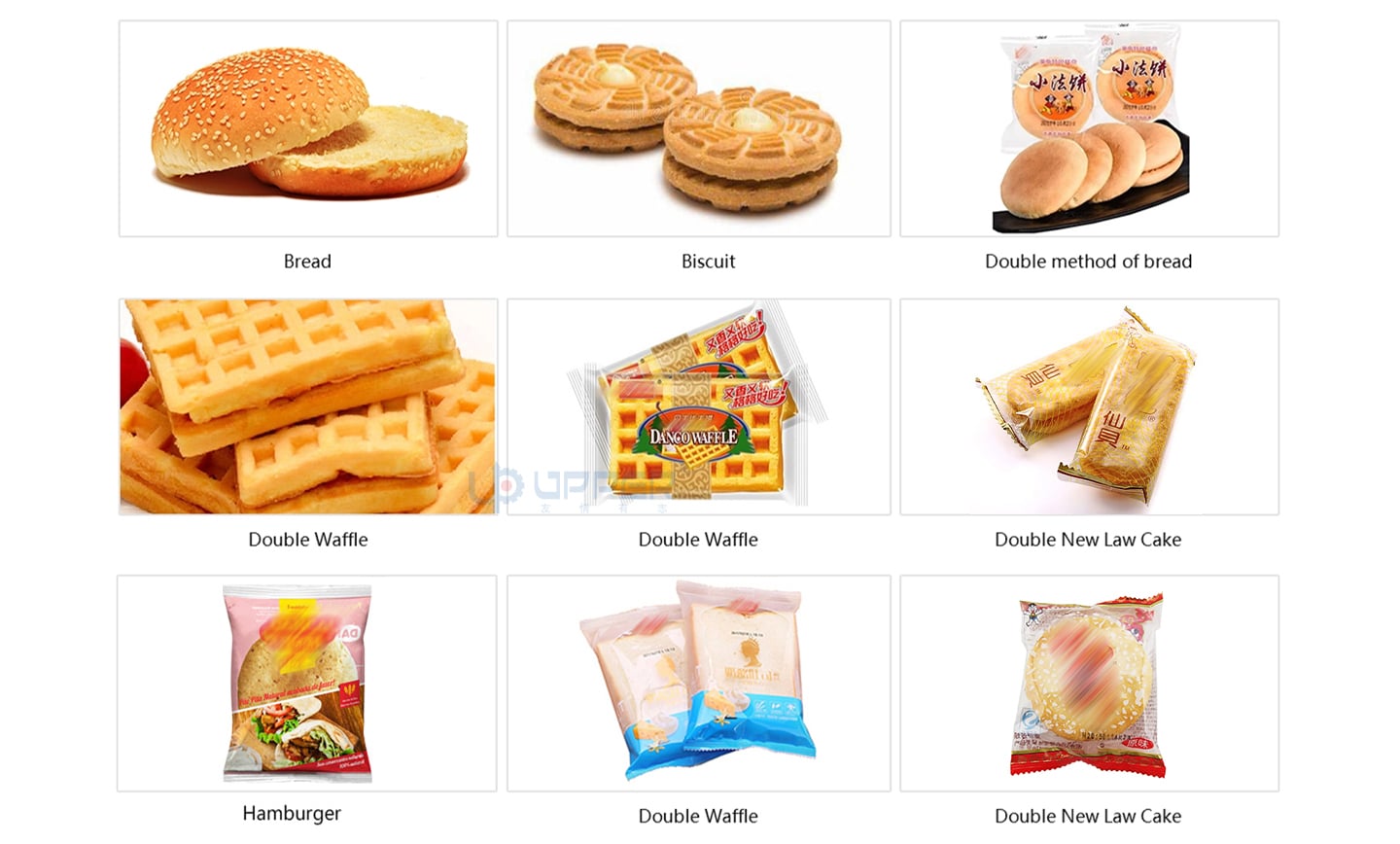 Double layer sandwich biscuit packing machine Upper Automatic dry cake bread Hamburger stacking packaging line supplier