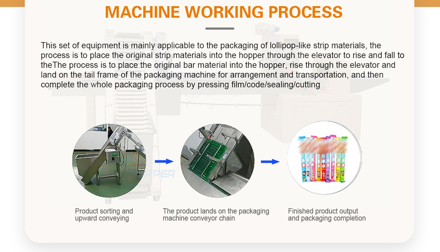 Popsicle flow packing machine with lifting conveyor for cylindrical rod factory