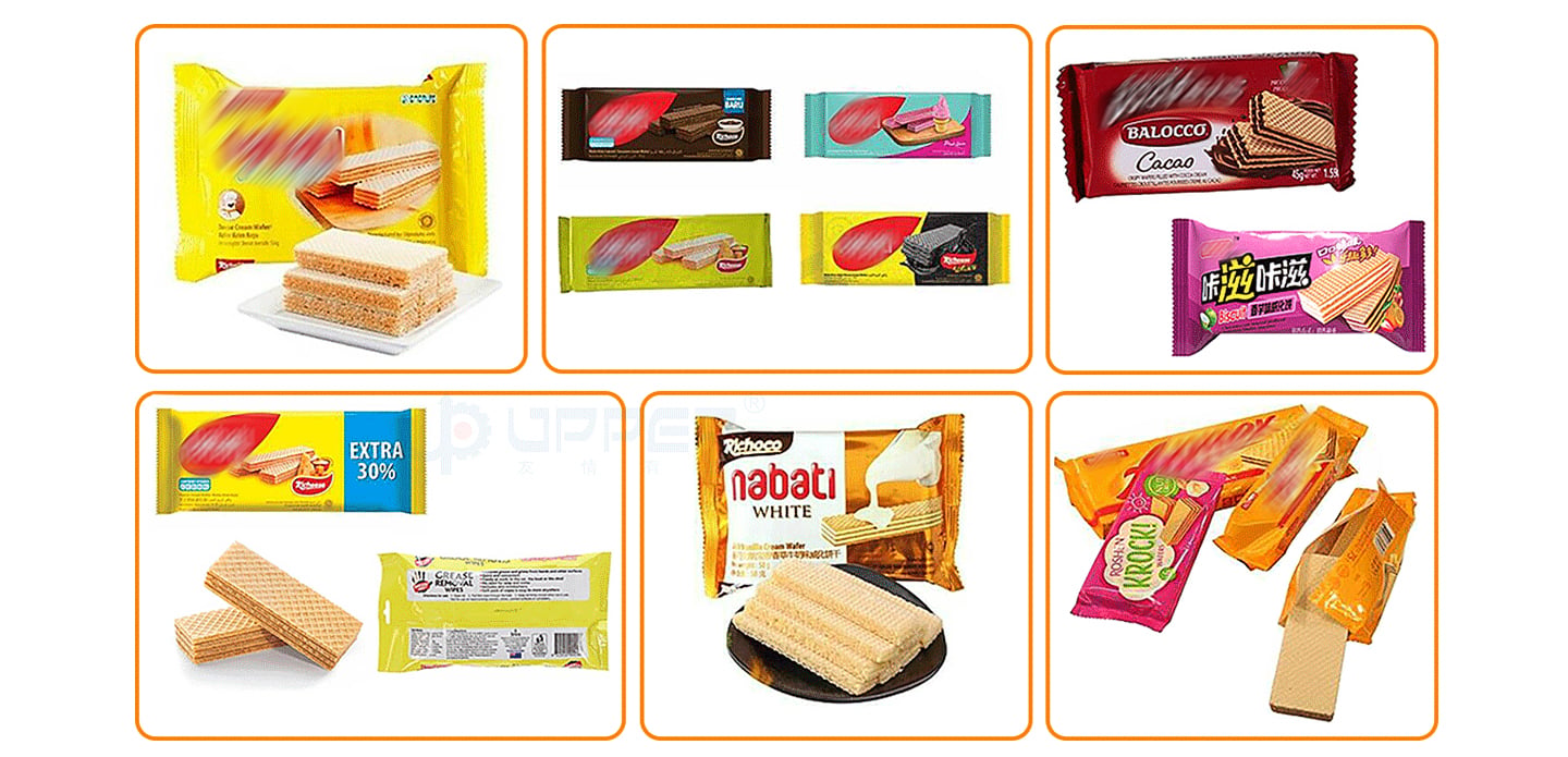 Upper automatic feeding Wafer packaging line for square biscuit waffle packing details