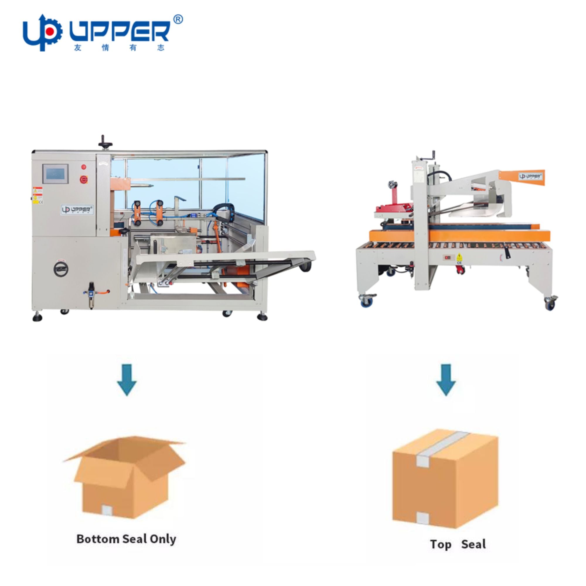 Combination of case erector and carton sealing machine