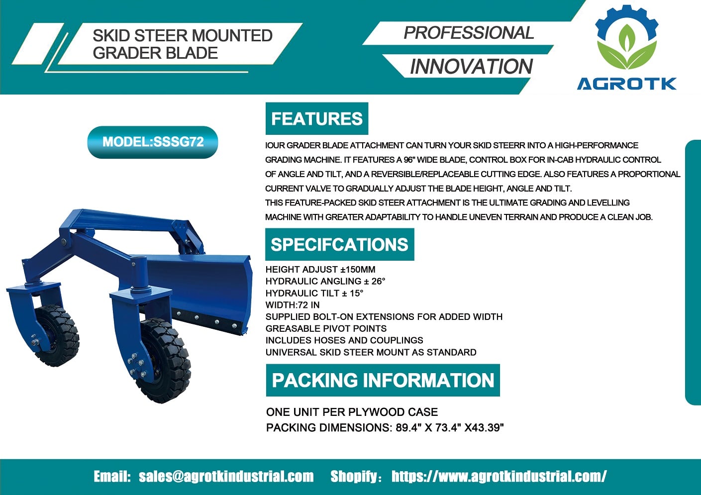 skid steer grader sssg72-1
