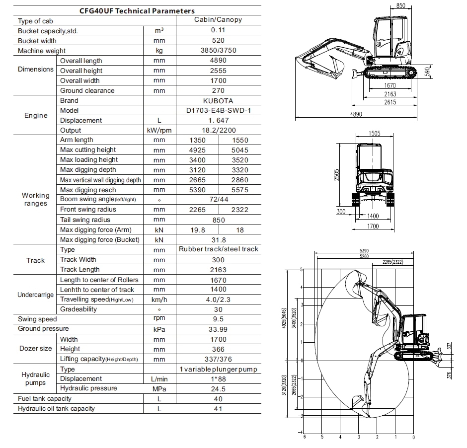 mini excavator cfg industry 40uf-1