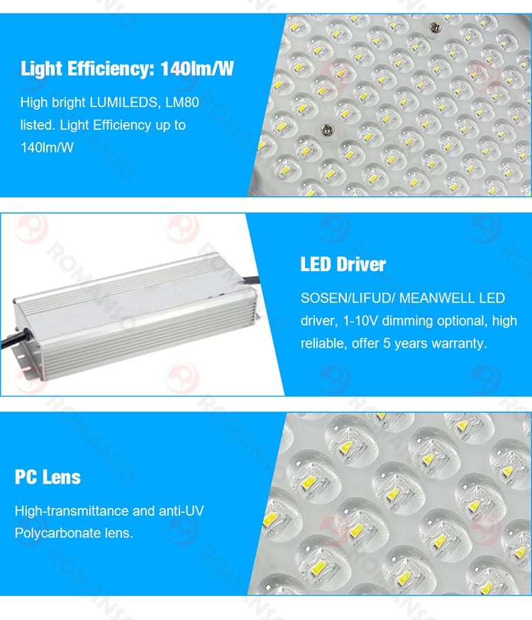 Romanso LED Area Lights: 100W with Impressive 140LM/W Lumens per Watt Efficiency - Aluminium Construction for Durability in Remote Areas - Ideal for Lighting Up Underserved Locations. details