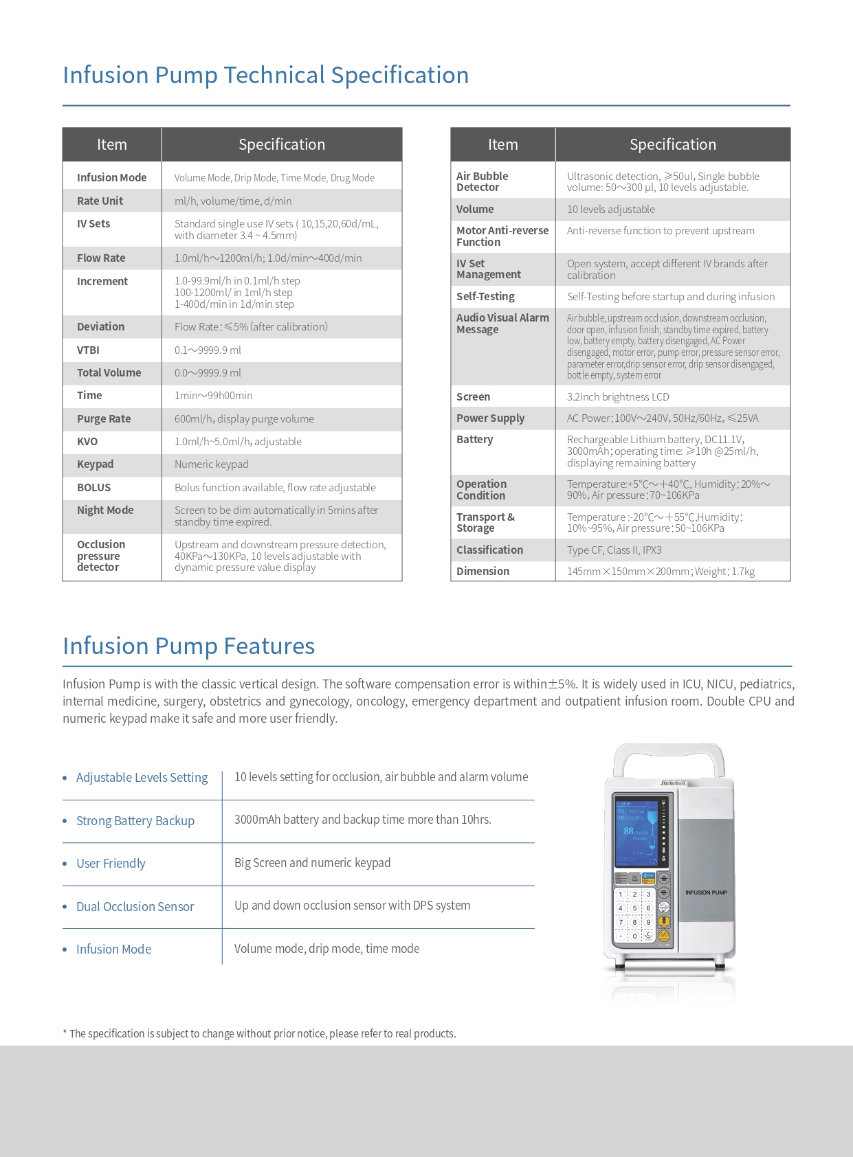 Hospital use touch Screen Medical Portable IV Vacuum Infusion Pump details