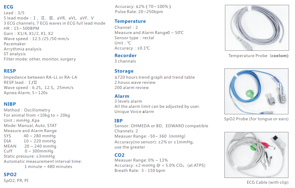 Veterinary animals monitor 12.1'' large screen 6 parameters vet veterinary multiparameter monitor factory