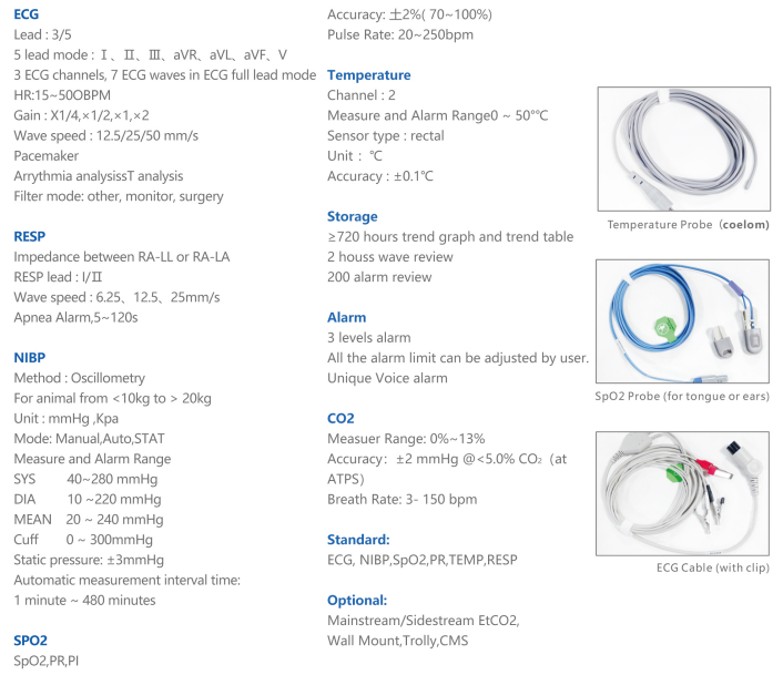 Medical Equipment Multi-parameter Veterinary Monitor Vital Signs Monitor With Rechargeable Battery factory