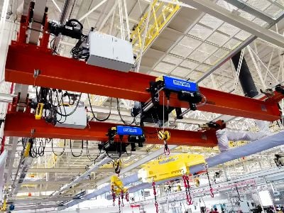 A bespoke overhead crane system within automobile factory