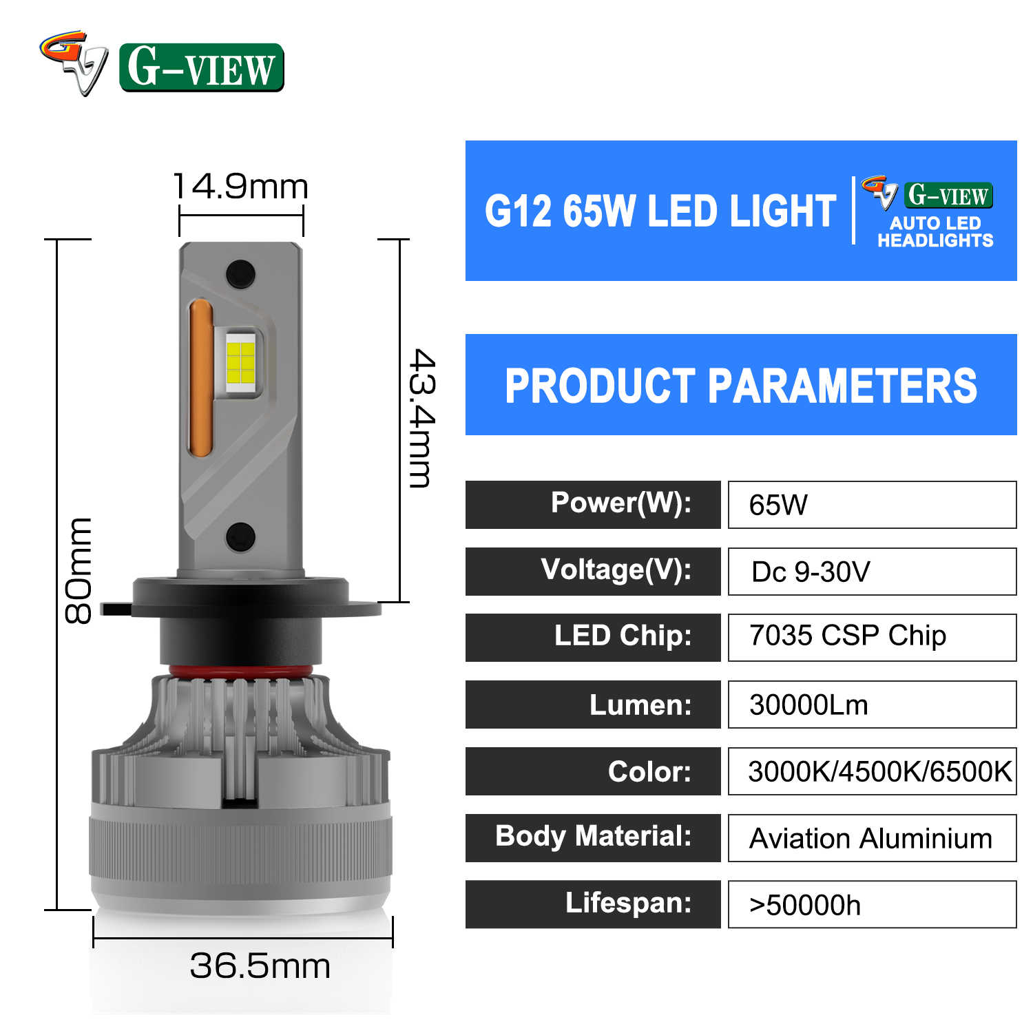 G-View 30000lm H7 Car LED Headlight Canbus Super Hb4 H11 H4 H1 9012 Hb3 9004 H8 Lights Bulbs 130W 9004 9007 Auto Headlight Lamp supplier