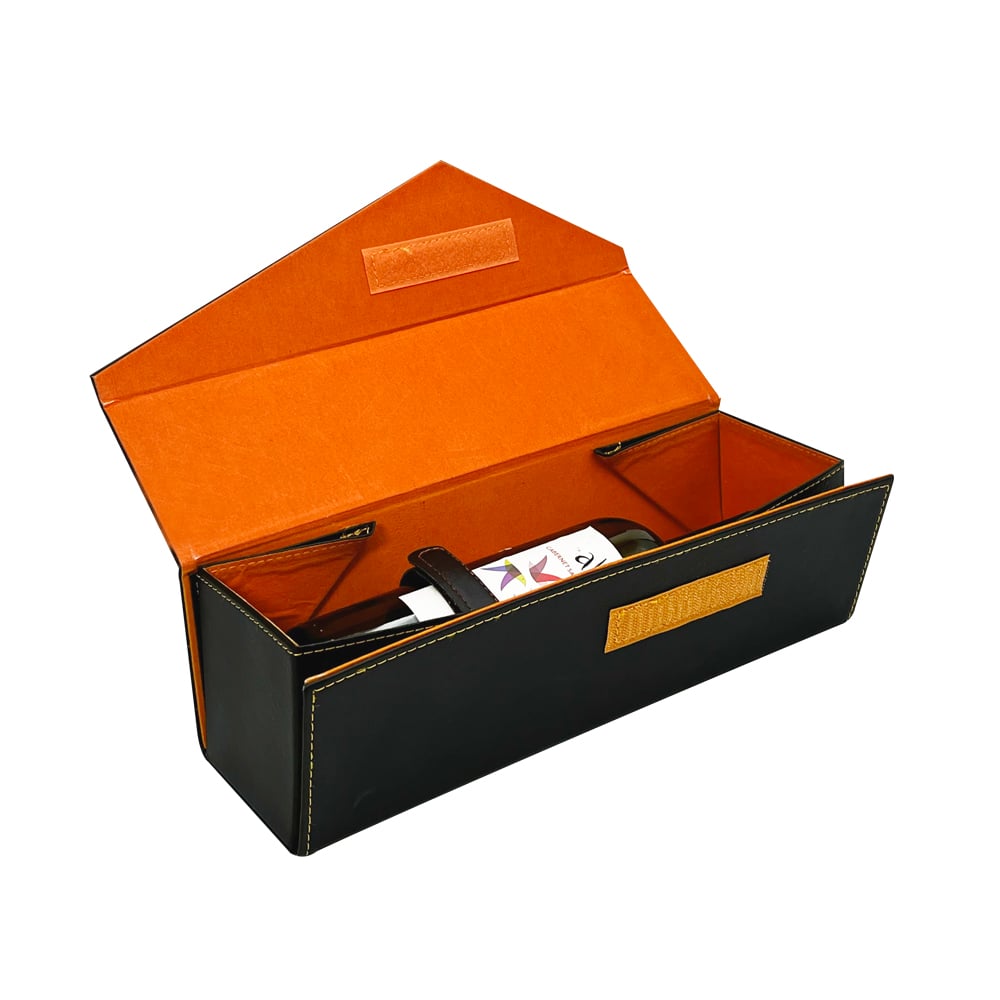 Luxury Customized logo black leather wine box packaging wine gift box with handle factory