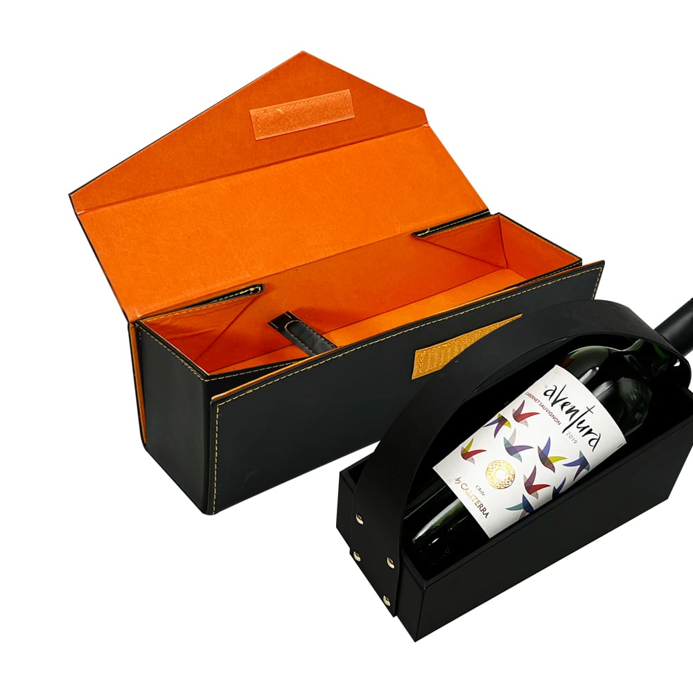 Luxury Customized logo black leather wine box packaging wine gift box with handle factory